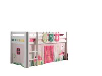 Spielbett Pino mit Textilset Vorhang und 3 Taschen "Spring", Ausf. Kiefer massiv weiß lackiert