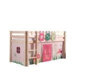Spielbett Pino mit Textilset Vorhang und 3 Taschen "Spring", Ausf. Kiefer massiv natur