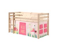 Spielbett Pino mit Textilset Vorhang "Spring", Ausf. Kiefer massiv natur