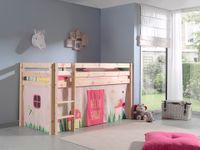 Spielbett Pino mit Textilset Vorhang "Spring", Ausf. Kiefer massiv natur