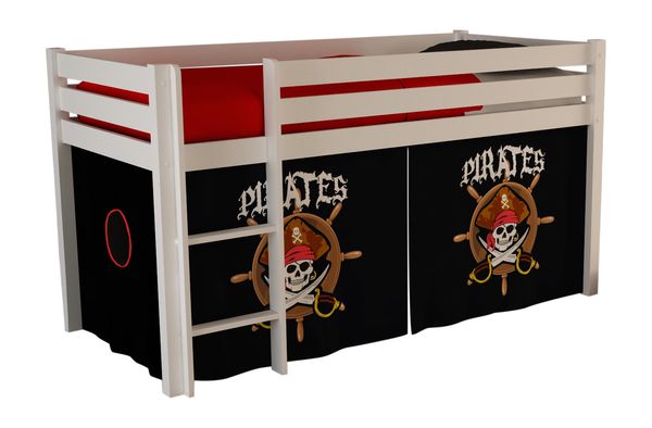 Spielbett Pino mit Textilset "Pirates", Ausf. Kiefer massiv weiss lackiert