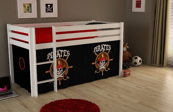 Spielbett Pino mit Textilset "Pirates", Ausf. Kiefer massiv weiss lackiert