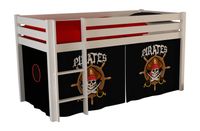 Spielbett Pino mit Textilset "Pirates", Ausf. Kiefer massiv weiss lackiert