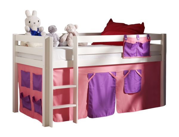Spielbett Pino mit Textilset "Bella", Ausf. Kiefer massiv weiss lackiert