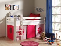 Spielbett Pino mit Textilset "Pink Flower", Ausf. Kiefer massiv weiss lackiert