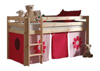 Spielbett Pino mit Textilset "Pink Flower", Ausf. Kiefer massiv natur lackiert