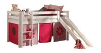 Spielbett Pino mit Rutsche und Textilset "Pink Flower", Ausf. Kiefer massiv weiß lackiert