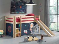 Spielbett Pino mit Rutsche und Textilset "Spaceman", Ausf. Kiefer massiv natur lackiert