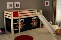 Spielbett Pino mit Rutsche und Textilset "Pirates", Ausf. Kiefer massiv natur lackiert