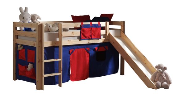 Spielbett Pino mit Rutsche und Textilset "Domino", Ausf. Kiefer massiv natur lackiert