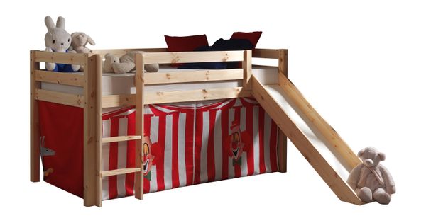 Spielbett Pino mit Rutsche und Textilset "Zirkus", Ausf. Kiefer massiv natur lackiert