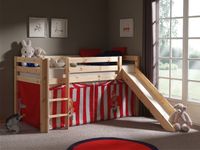 Spielbett Pino mit Rutsche und Textilset "Zirkus", Ausf. Kiefer massiv natur lackiert