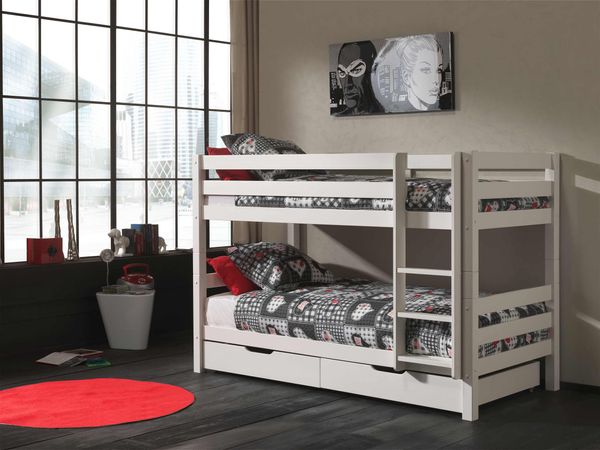 Etagenbett Pino 140 cm Höhe, Ausf. Kiefer massiv weiss lackiert