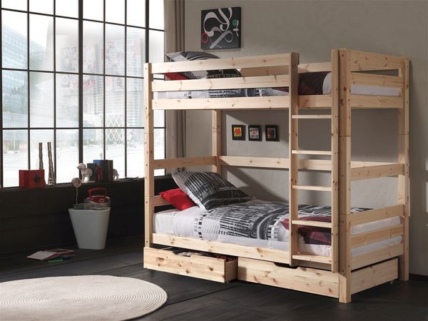 Etagen-Hochbett Pino 180 cm Höhe, Ausf. Kiefer massiv natur lackiert