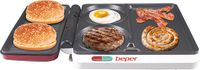 Beper P101CUD500 Multifunktionsgrill in Rot mit Antihaft-Beschichtung & 4 Kochflächen