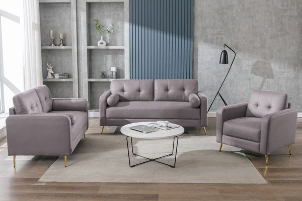 Couchgarnitur 3tlg. Sofaset 3-2-1-Sitzer - Hellbraun