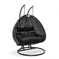 Polyrattan Hängesessel TWIN - Schwarz mit Regenabdeckung