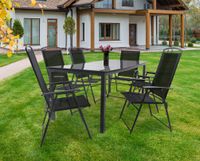 7-tlg Gartenmöbel Sitzgruppe Gartenmöbel Glas Tisch Stühle Hochlehner Set 190 Schwarzglas