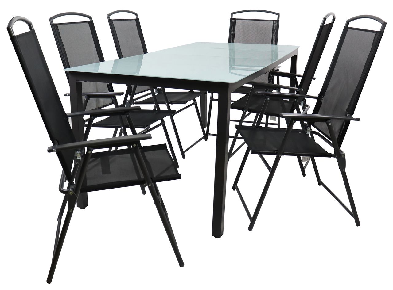 7-tlg Gartenmöbel Sitzgruppe Gartenmöbel Glas Tisch Stühle Hochlehner Set 190 Mattglas