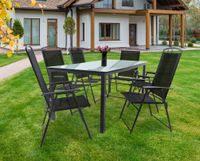 7-tlg Gartenmöbel Sitzgruppe Gartenmöbel Glas Tisch Stühle Hochlehner Set 190 Mattglas