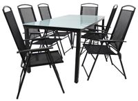7-tlg Gartenmöbel Sitzgruppe Gartenmöbel Glas Tisch Stühle Hochlehner Set 190 Mattglas