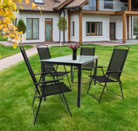 5-tlg Gartenmöbel Sitzgruppe Gartenmöbel Glas Tisch Stühle Hochlehner Set 140 Mattglas