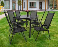 7-tlg Gartenmöbel Sitzgruppe Gartenmöbel Glas Tisch Stühle Hochlehner Set 140 Schwarzglas