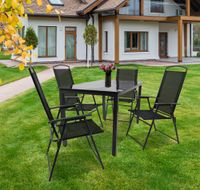 5-tlg Gartenmöbel Sitzgruppe Gartenmöbel Glas Tisch Stühle Hochlehner Set 140 Schwarzglas