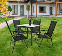 5-tlg Gartenmöbel Sitzgruppe Gartenmöbel Glas Tisch Stühle Hochlehner Set 80 Mattglas