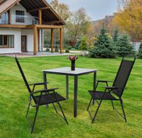 3-tlg Gartenmöbel Sitzgruppe Gartenmöbel Glas Tisch Stühle Hochlehner Set 80 Mattglas
