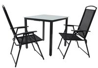 3-tlg Gartenmöbel Sitzgruppe Gartenmöbel Glas Tisch Stühle Hochlehner Set 80 Mattglas