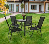 5-tlg Gartenmöbel Sitzgruppe Gartenmöbel Glas Tisch Stühle Hochlehner Set 80 Schwarzglas