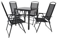 5-tlg Gartenmöbel Sitzgruppe Gartenmöbel Glas Tisch Stühle Hochlehner Set 80 Schwarzglas