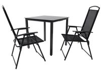 3-tlg Gartenmöbel Sitzgruppe Gartenmöbel Glas Tisch Stühle Hochlehner Set 80 Schwarzglas