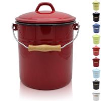 Emaillierter Mülleimer mit Deckel rot, 5 Liter