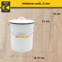 Emaillierter Mülleimer Husum mit Deckel, 3 Liter