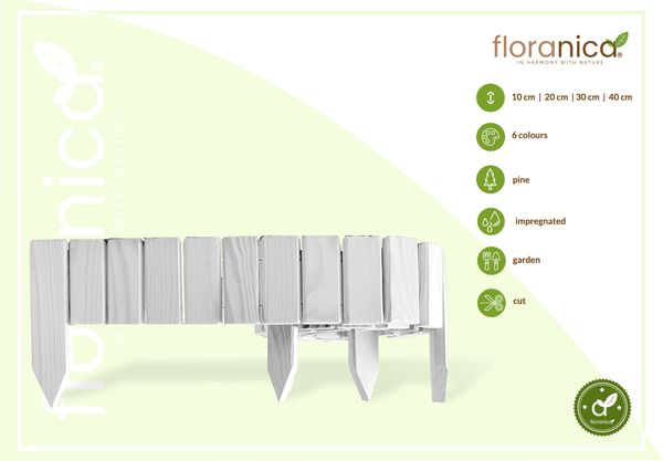 Floranica Rollborder II Flexibler Holzzaun 203cm Höhe: 10cm Weiß Imprägniert Kiefernholz 