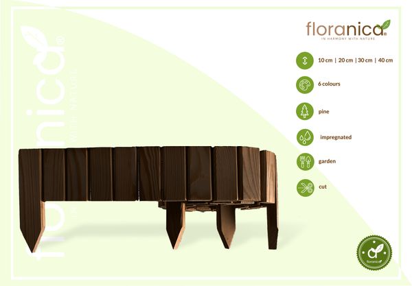 Floranica Rollborder II Flexibler Holzzaun 203cm Höhe: 10cm Braun Imprägniert Kiefernholz 