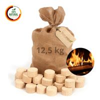 Holzbriketts 100% Gepresste Rundholzbriketts 12,5kg im Jutesack Brikett Hohe Brennwert Raucharm