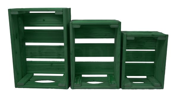 Floranica Holzkiste Lärche Grün 3er Set Gartendeko Aufbewahrungsboxen Obstkisten Blumentopf 