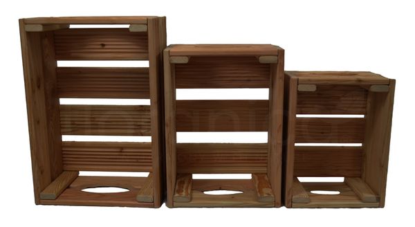 Floranica Holzkiste Lärche Braun 3er Set Gartendeko Aufbewahrungsboxen Obstkisten Blumentopf
