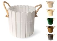 Floranica Runder Blumentopf aus Holz 33x20cm Weiß Imprägniertes Kiefernholz Schutzhülle für Kräuter Blumen Haus- und Gartendekoration Truhe Für den Innen- und Außenbereich EU-Produkt
