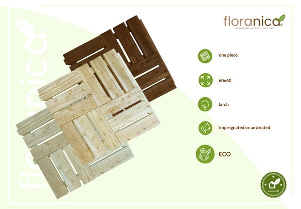 Floranica Terrassenmosaik aus Holz 1 Stück 60x60 cm Gartenfliesen Lärche Farbe braun Terrassenbelag