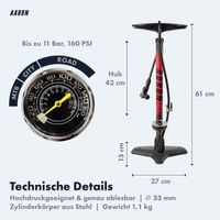 Luftpumpe Sport One in Rot Fahrrad-Stand-Pumpe für alle Ventile mit Manometer