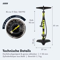 Luftpumpe Sport One in Gelb Fahrrad-Stand-Pumpe für alle Ventile mit Manometer