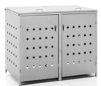 Mülltonnenverkleidung für 2er Mülltonnenbox Raute aus Edelstahl, ca. 138 x 115 x 77,5 cm - Silber