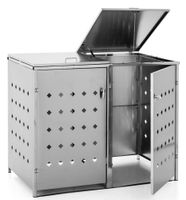 Mülltonnenverkleidung für 2er Mülltonnenbox Raute aus Edelstahl, ca. 138 x 115 x 77,5 cm - Silber