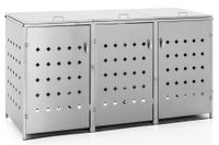 Mülltonnenverkleidung 3er Mülltonnenbox Raute aus Edelstahl, ca. 207 x 77,5 x 115 cm - Silber