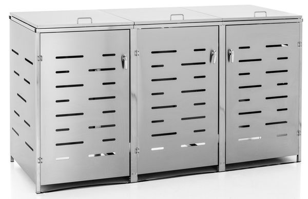 3er Mülltonnenbox aus Edelstahl, ca. 207 x 77,5 x 115 cm - Silber