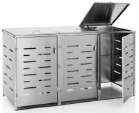 Mülltonnenverkleidung für 3er Mülltonnenbox aus Edelstahl, ca. 207 x 77,5 x 115 cm - Silber